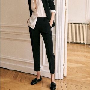 Sezane Gustavo Trousers Black Taper Leg Minimalist Pants Size 36 - US 2 or 4